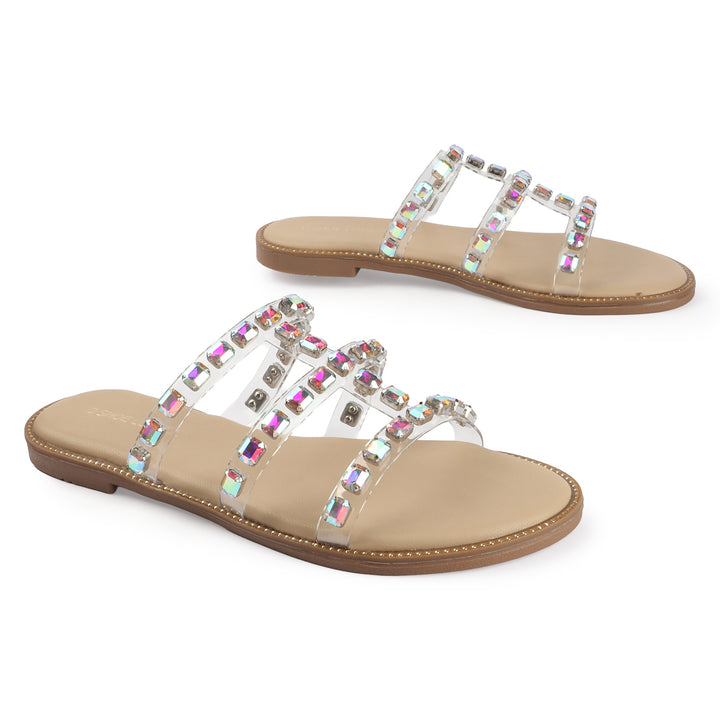 Crystal Studded Flat Sandals