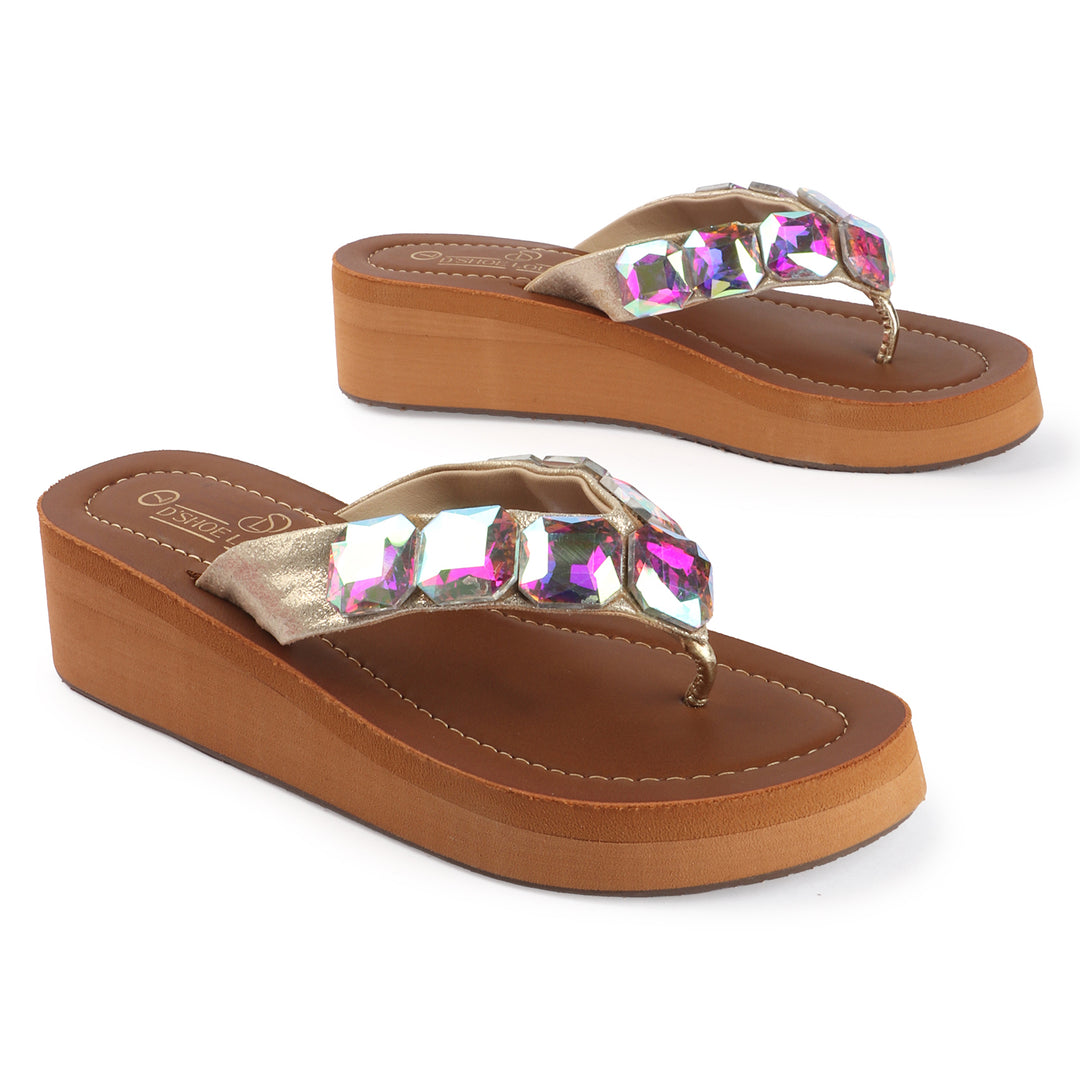 Luxe Crystal Strap Comfort Wedges