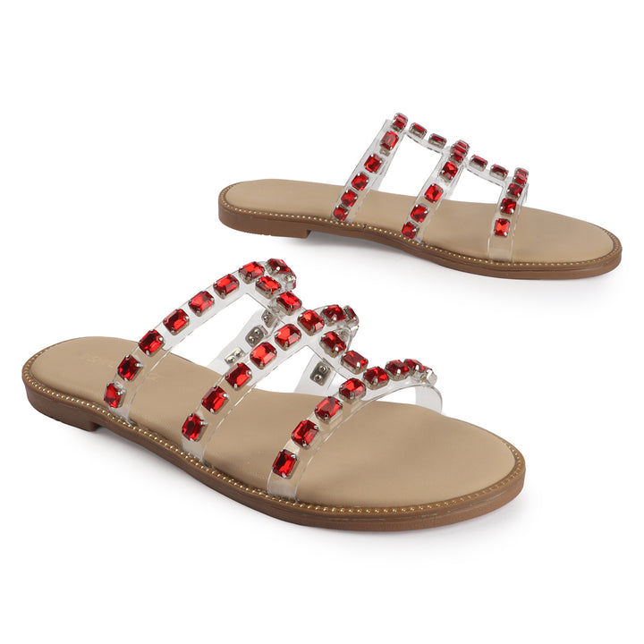 Crystal Studded Flat Sandals