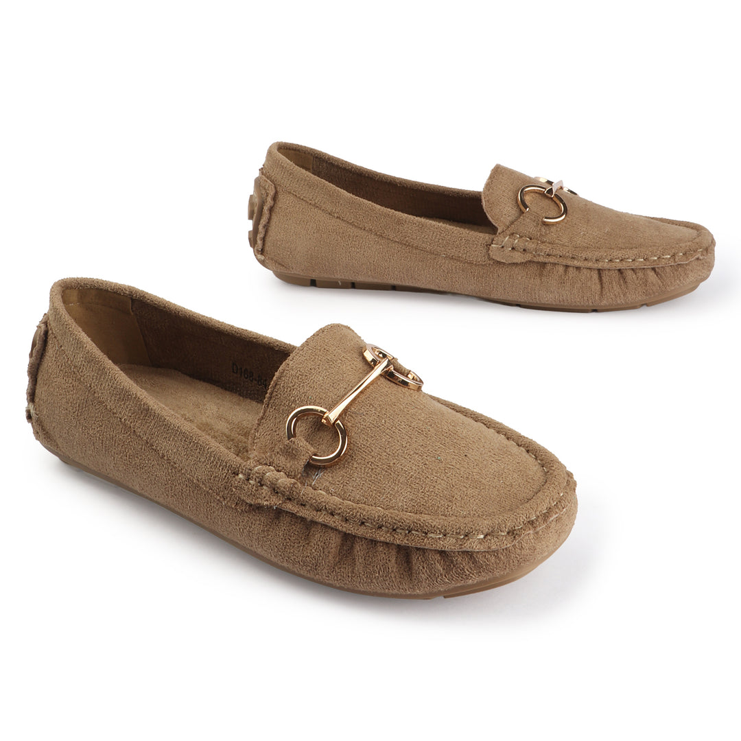 Suede Loafers with Gold Bit Detail