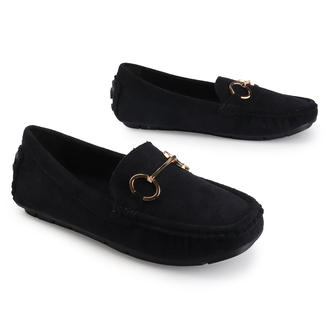 Suede Loafers with Gold Bit Detail