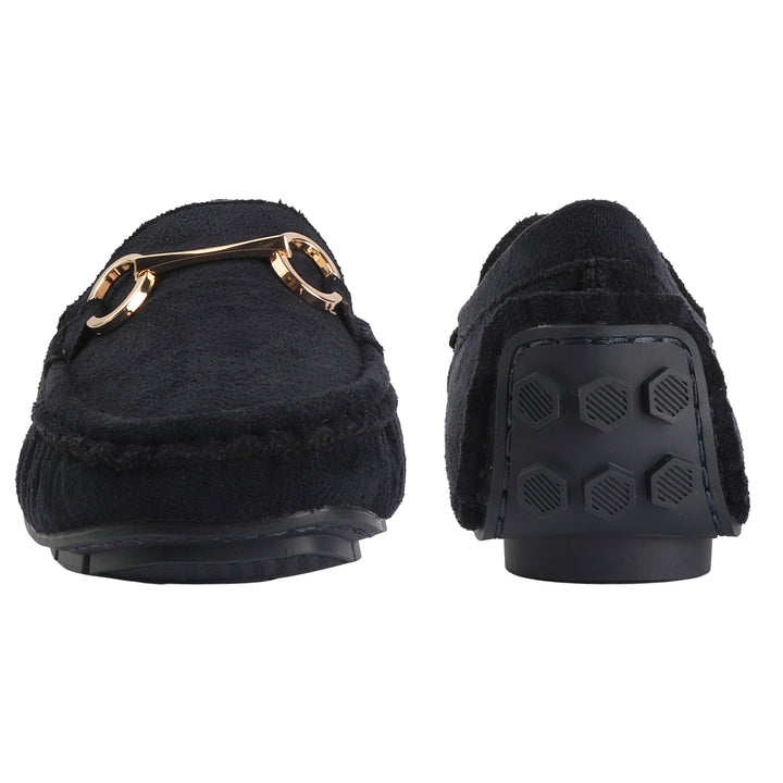 Suede Loafers with Gold Bit Detail