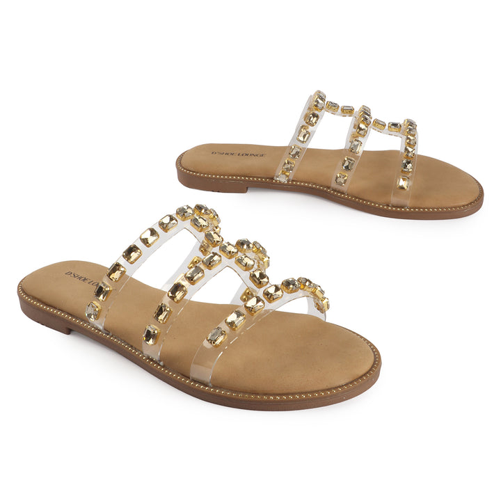 Crystal Studded Flat Sandals