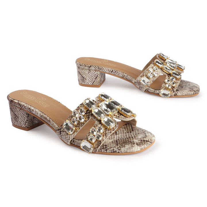 Snake Texture Block Heels