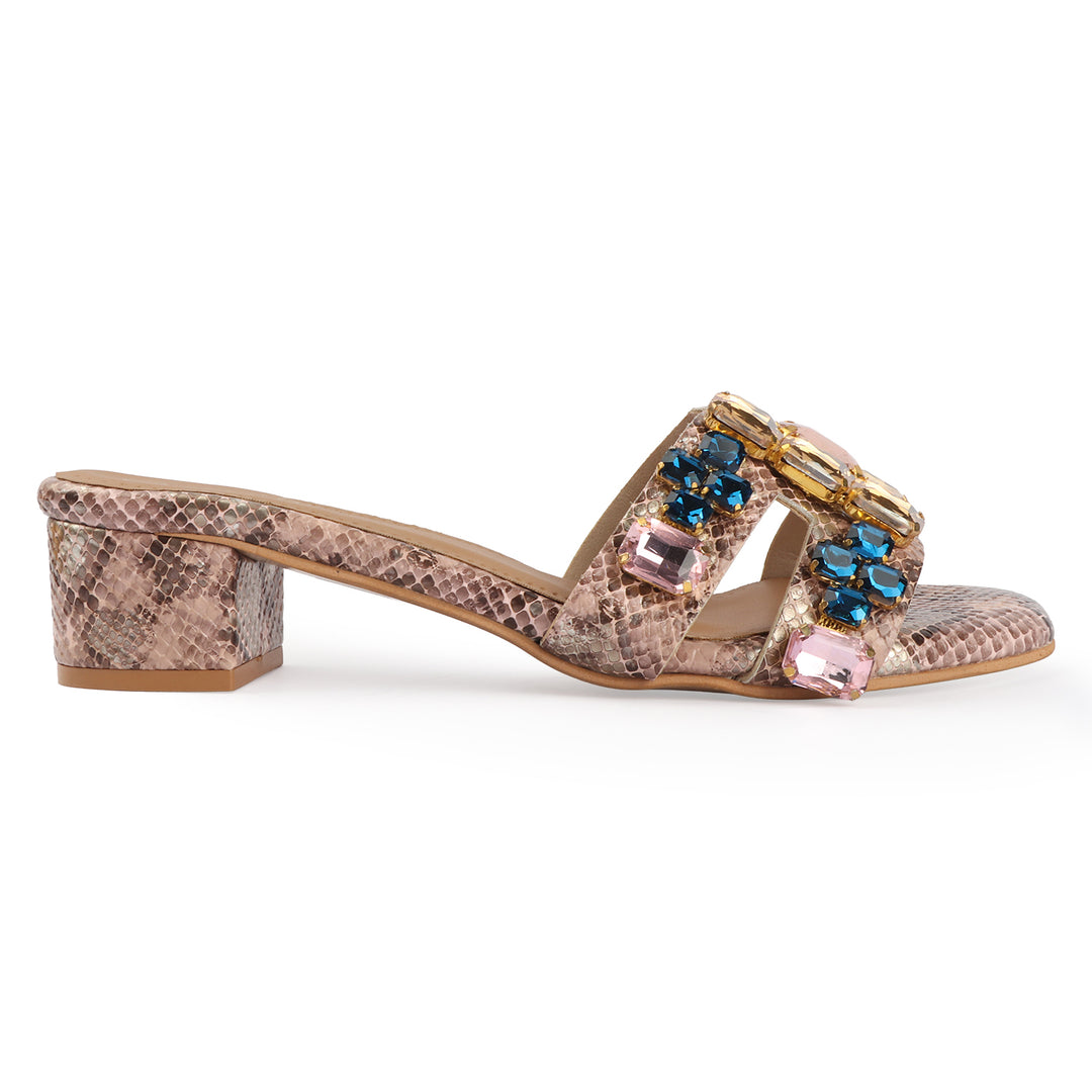 Snake Texture Block Heels