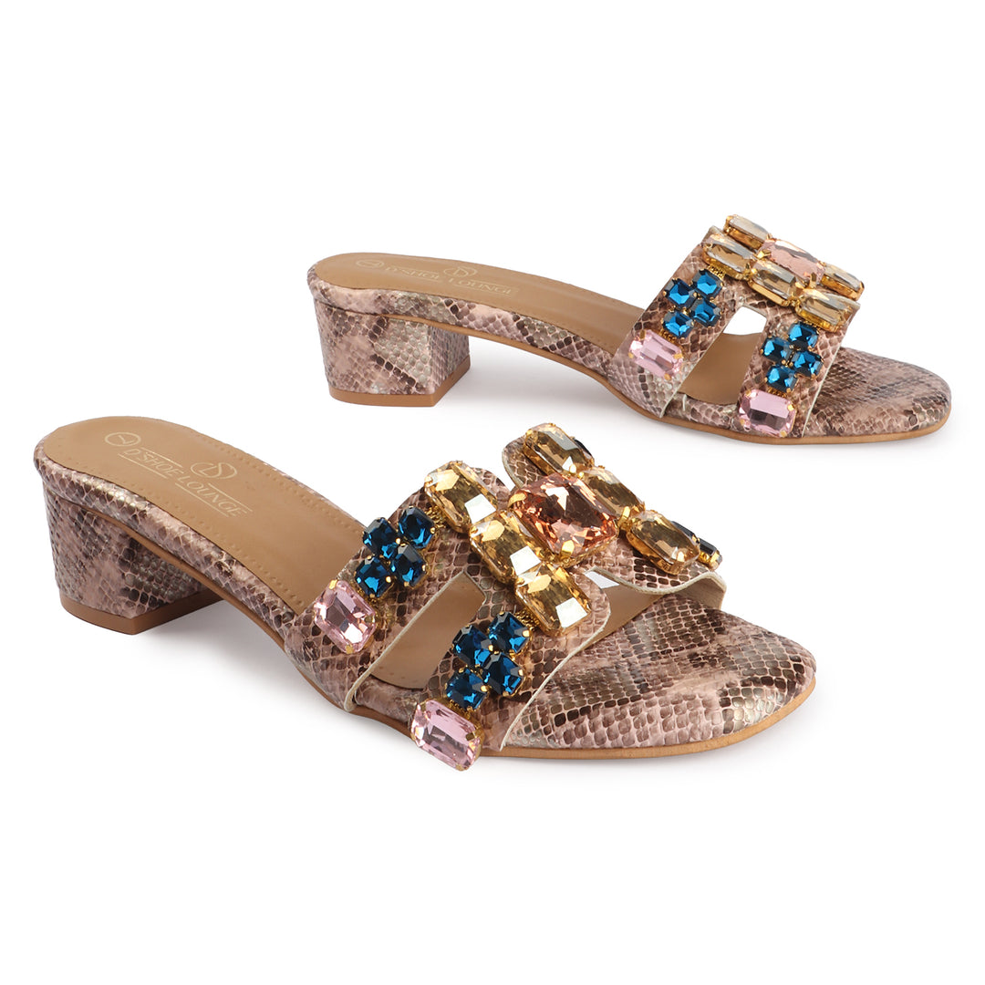 Snake Texture Block Heels