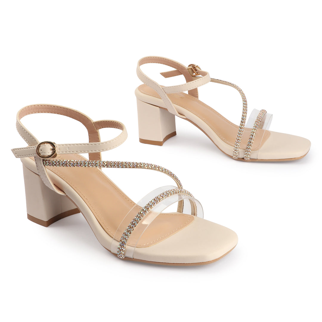 Block Heel with Crystal Straps