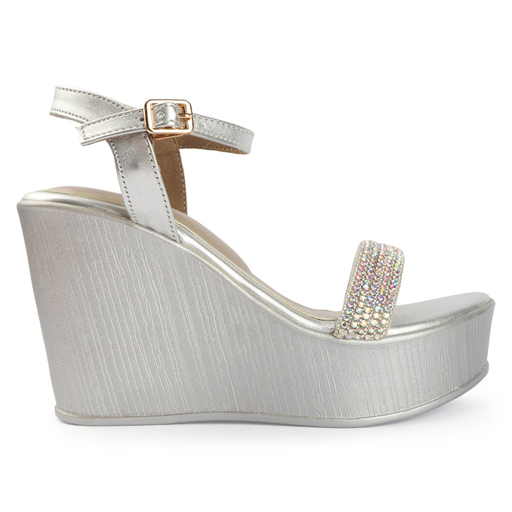 Rhinestone Strap Wedge Sandals