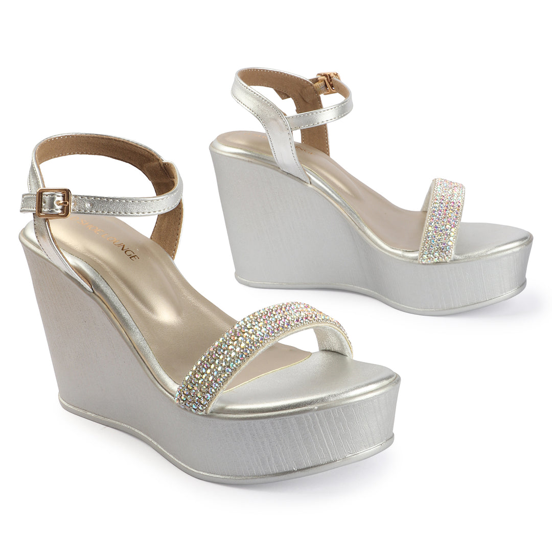 Rhinestone Strap Wedge Sandals