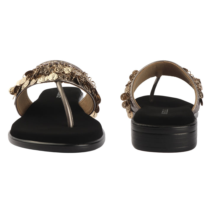 Ethnic Gold Coin Detail Flats