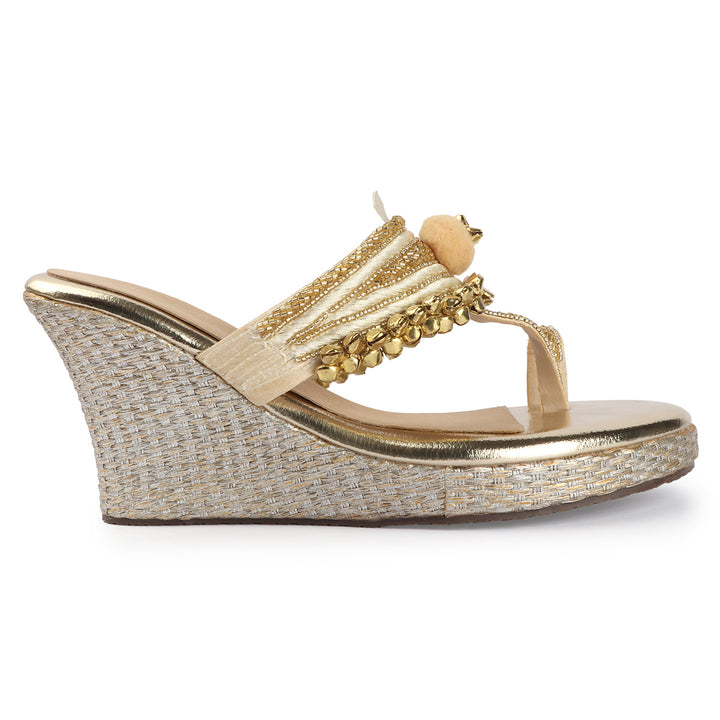 Luxe Gold Beaded Wedges
