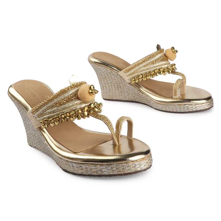 Luxe Gold Beaded Wedges