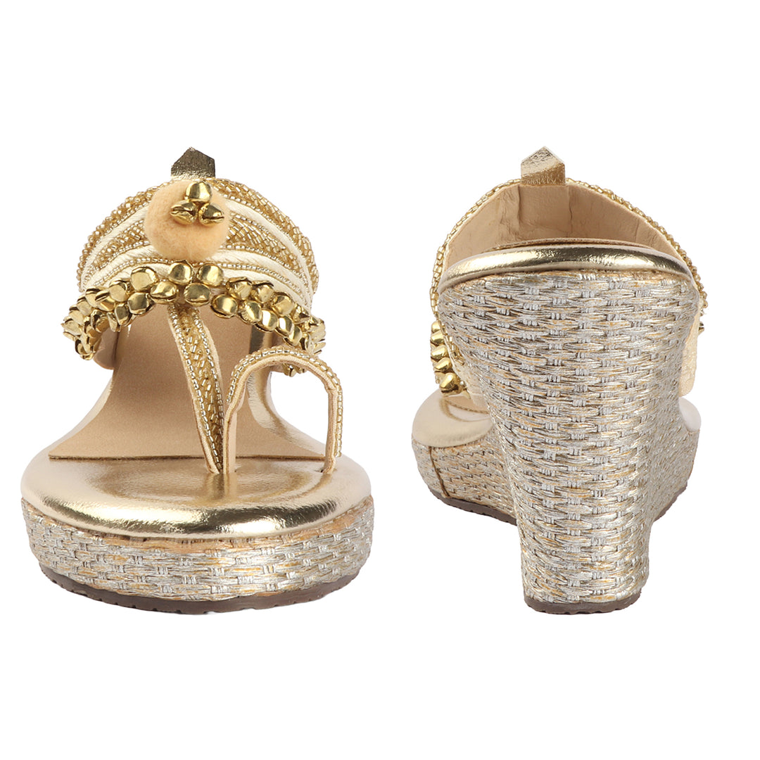 Luxe Gold Beaded Wedges
