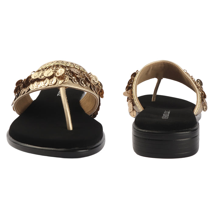 Ethnic Gold Coin Detail Flats