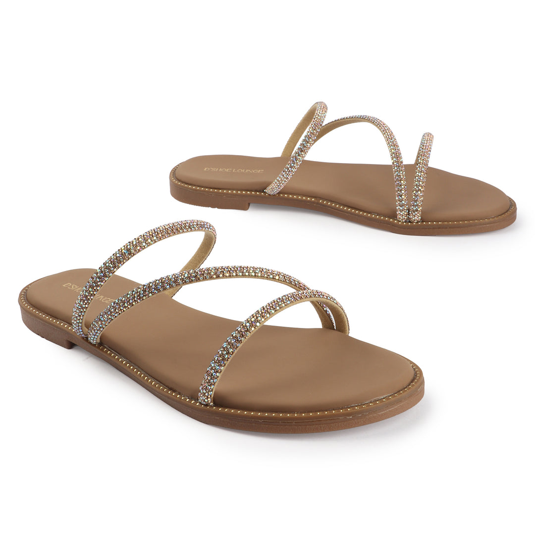 Crystal Strap Flat Sandals