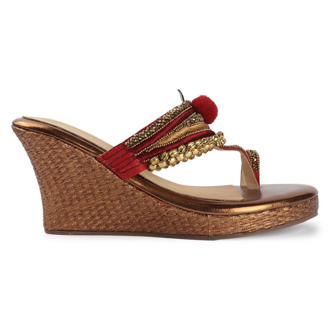 Luxe Gold Beaded Wedges