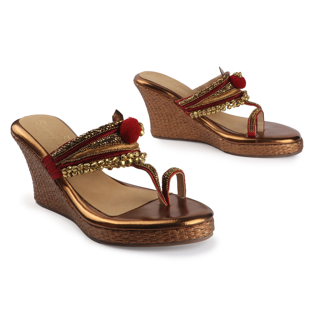 Luxe Gold Beaded Wedges