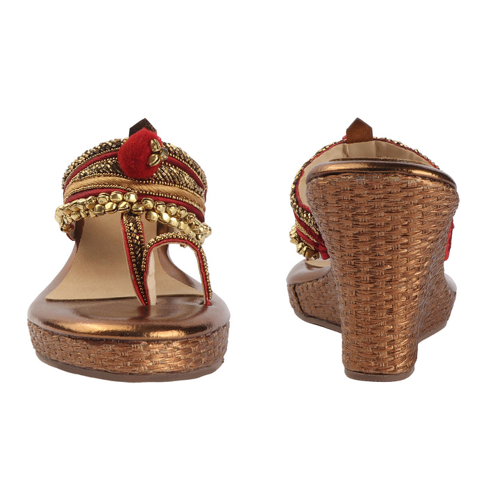 Luxe Gold Beaded Wedges