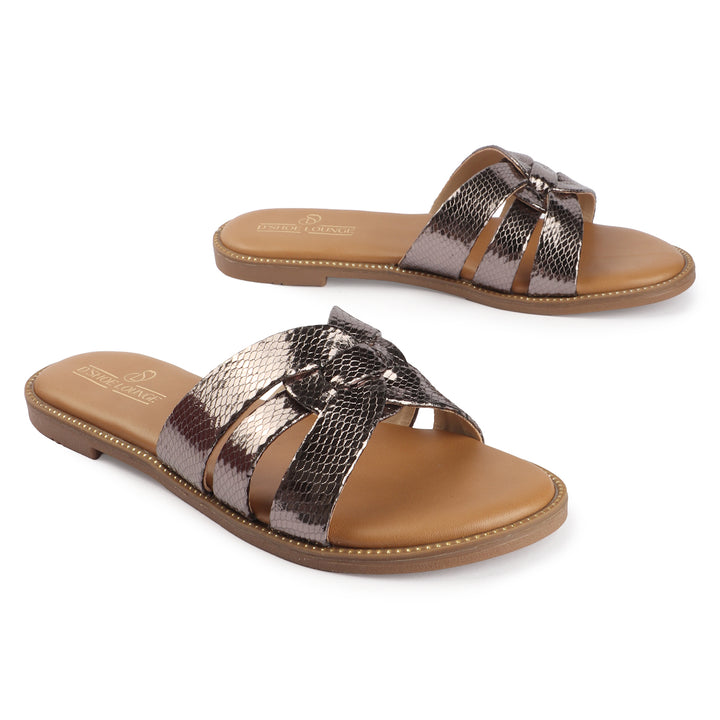 Gold Textured Cross-Strap Flat