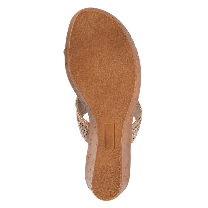 Metallic Toe Loop Wedge Sandals