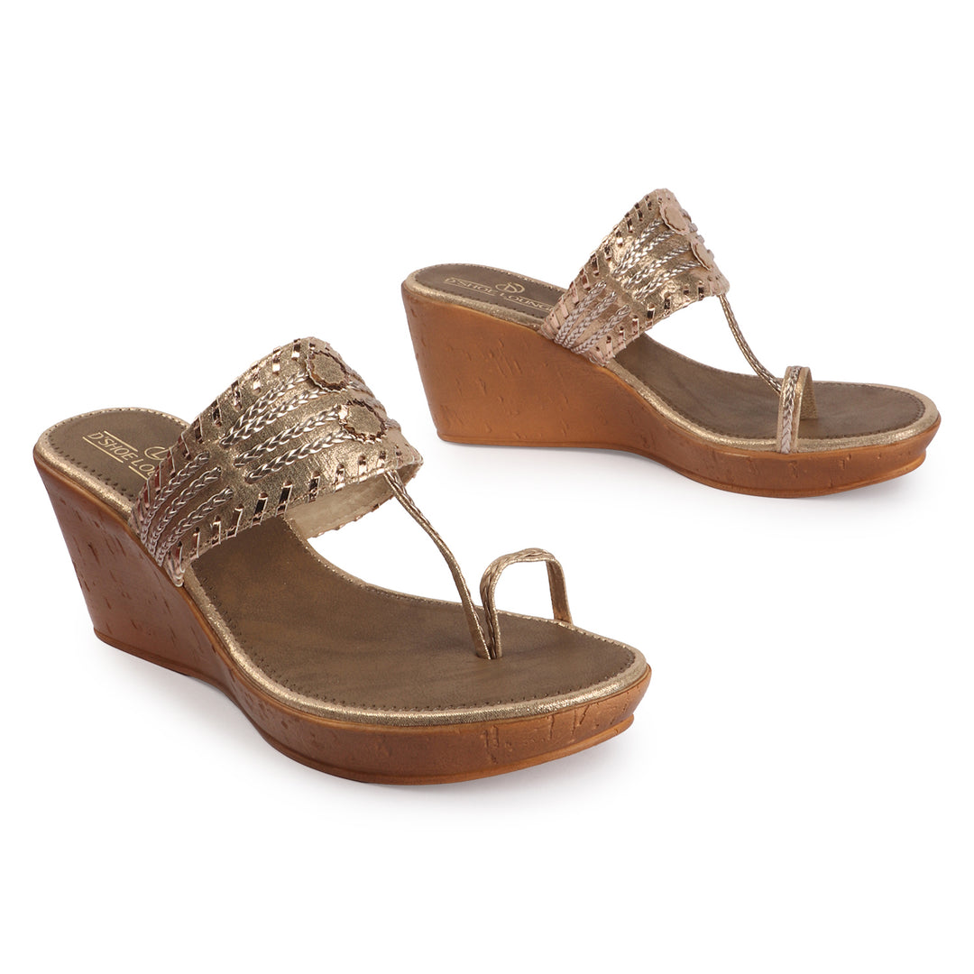 Metallic Toe Loop Wedge Sandals
