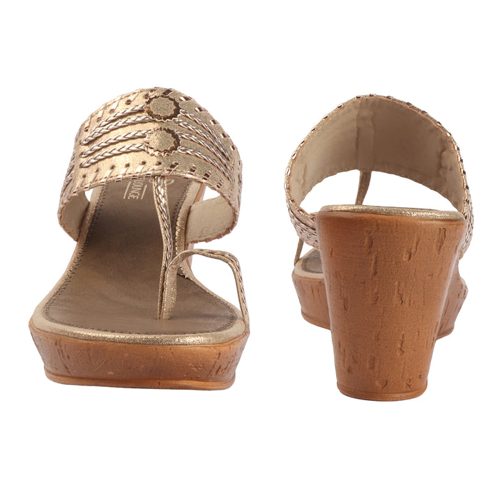 Metallic Toe Loop Wedge Sandals