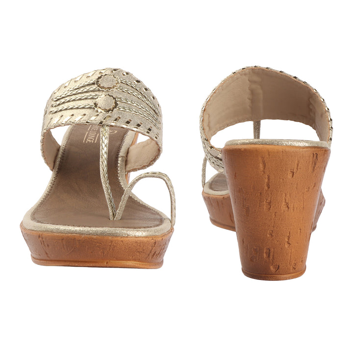 Metallic Toe Loop Wedge Sandals