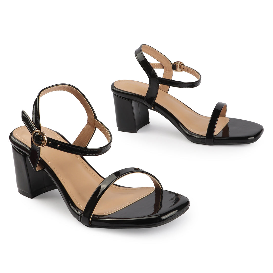 Glossy Block Heel Sandals