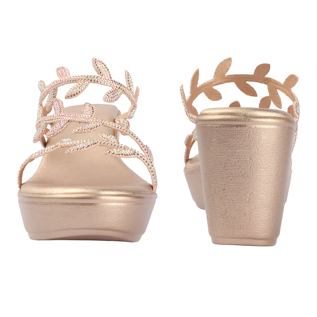 Crystal Leaf Wedge Sandals