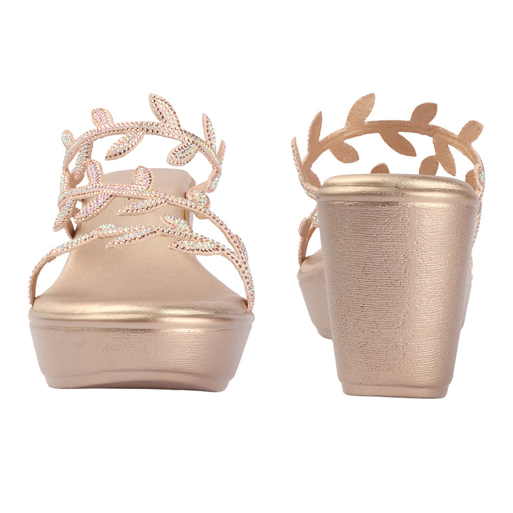 Crystal Leaf Wedge Sandals