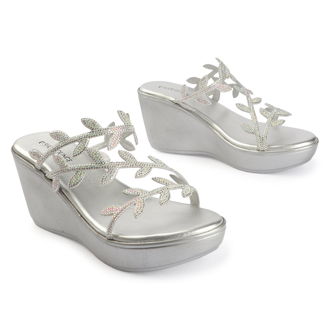 Crystal Leaf Wedge Sandals