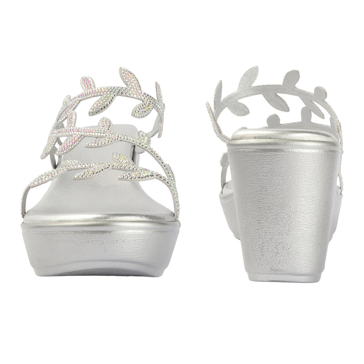 Crystal Leaf Wedge Sandals