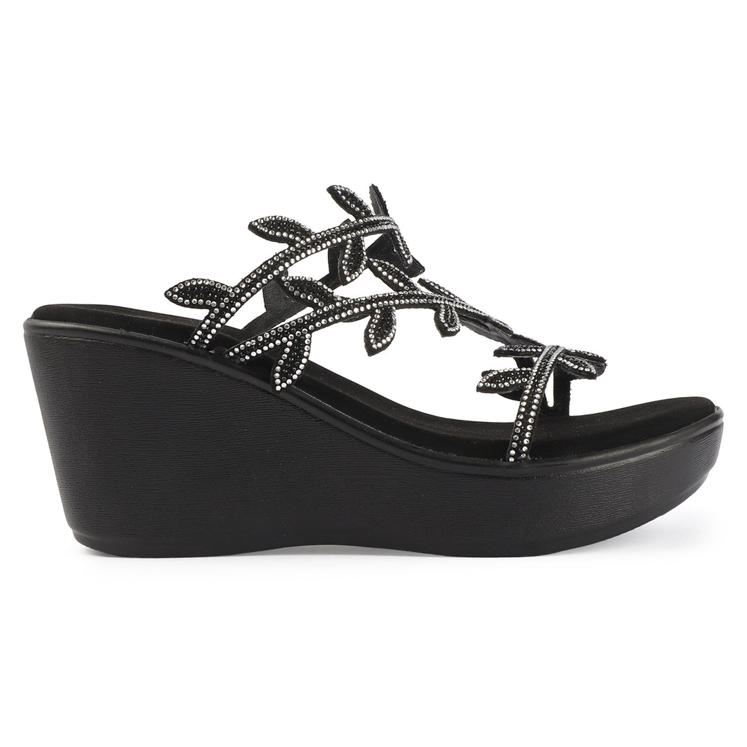 Crystal Leaf Wedge Sandals