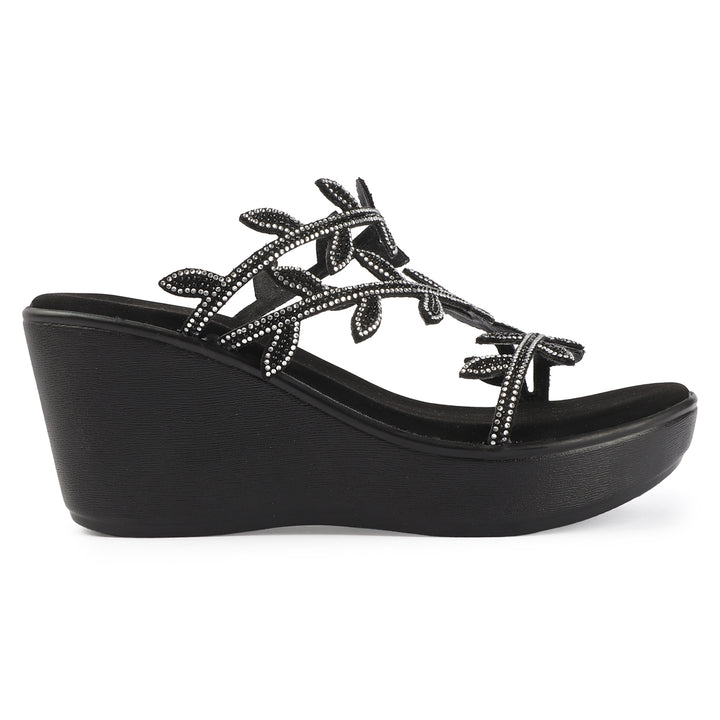 Crystal Leaf Wedge Sandals