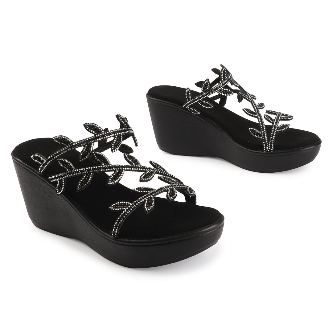 Crystal Leaf Wedge Sandals