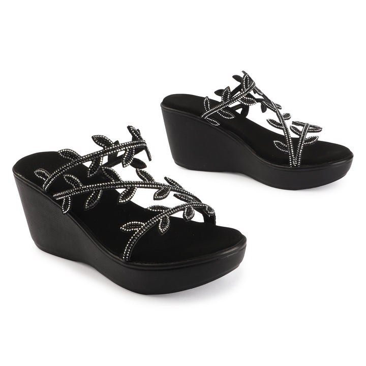 Crystal Leaf Wedge Sandals
