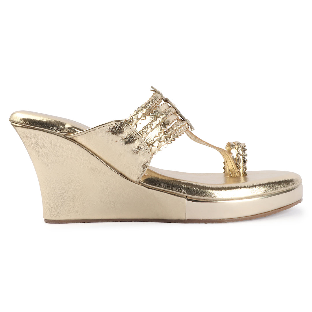 Metallic Gold Toe-Ring Wedges