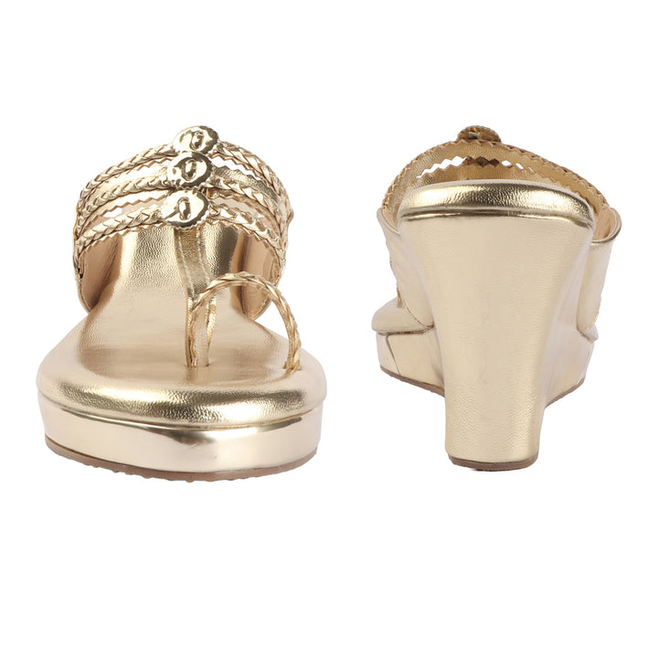 Metallic Gold Toe-Ring Wedges