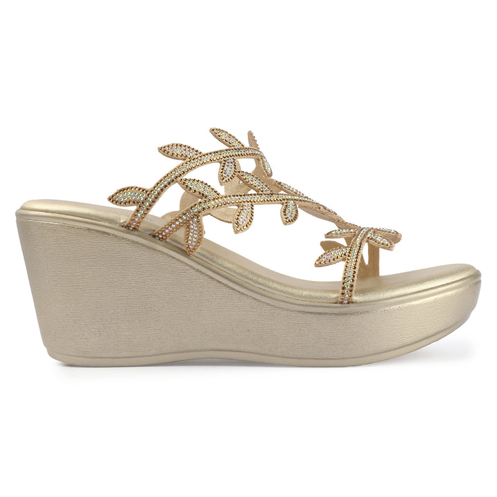 Crystal Leaf Wedge Sandals
