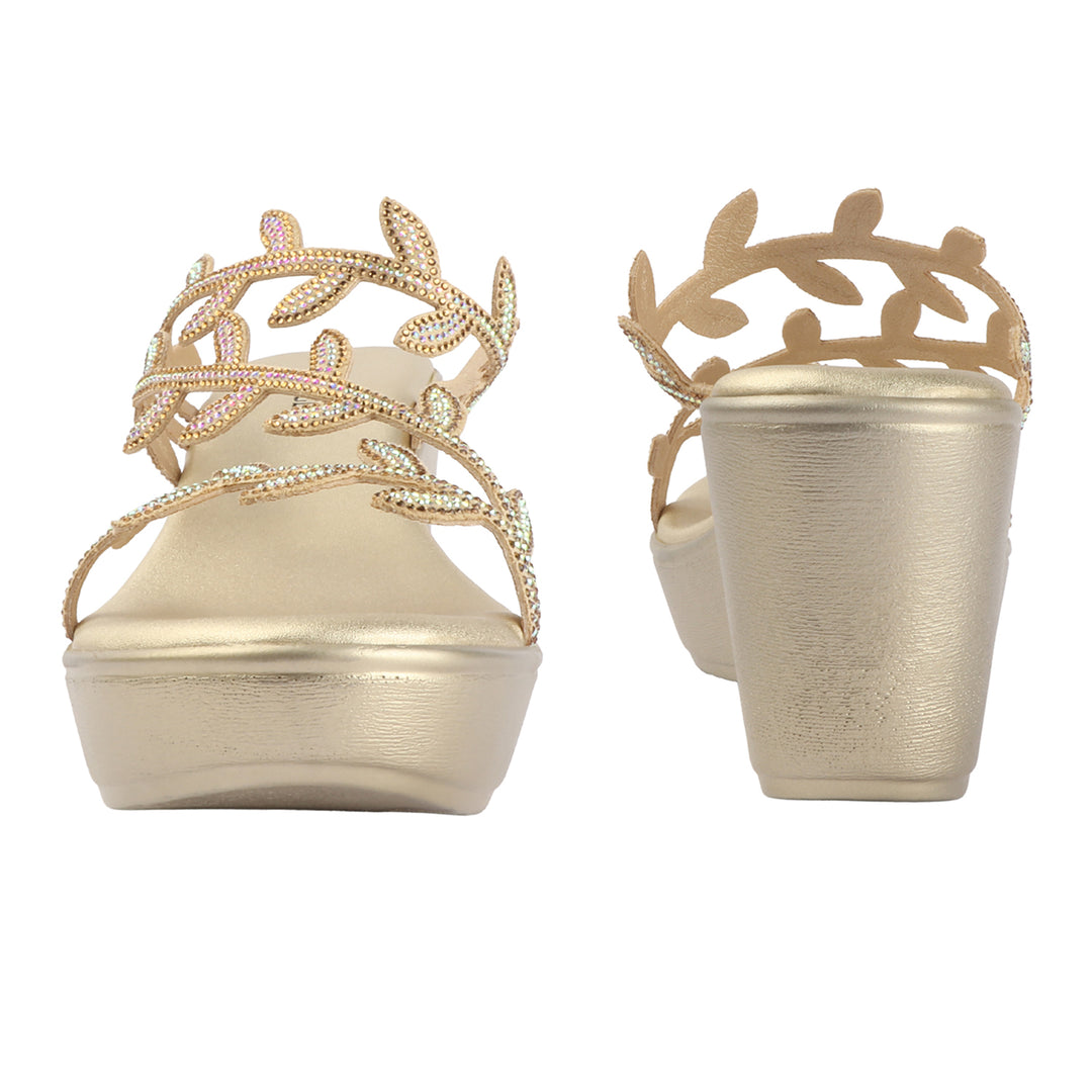 Crystal Leaf Wedge Sandals