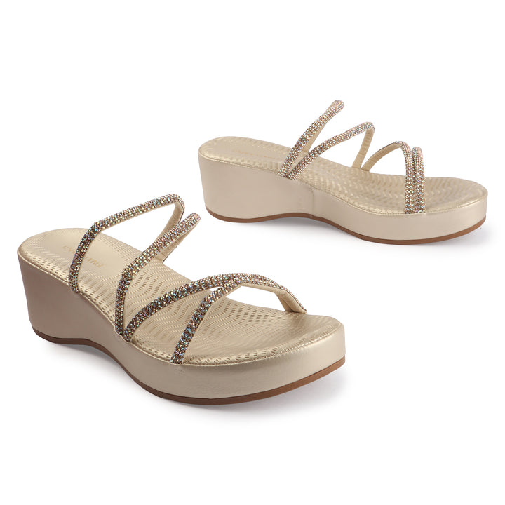 Elegant Comfort-Crystal Strap Wedges