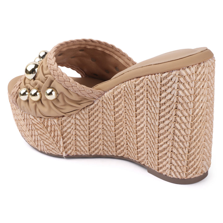 Studded Woven Wedge Mules