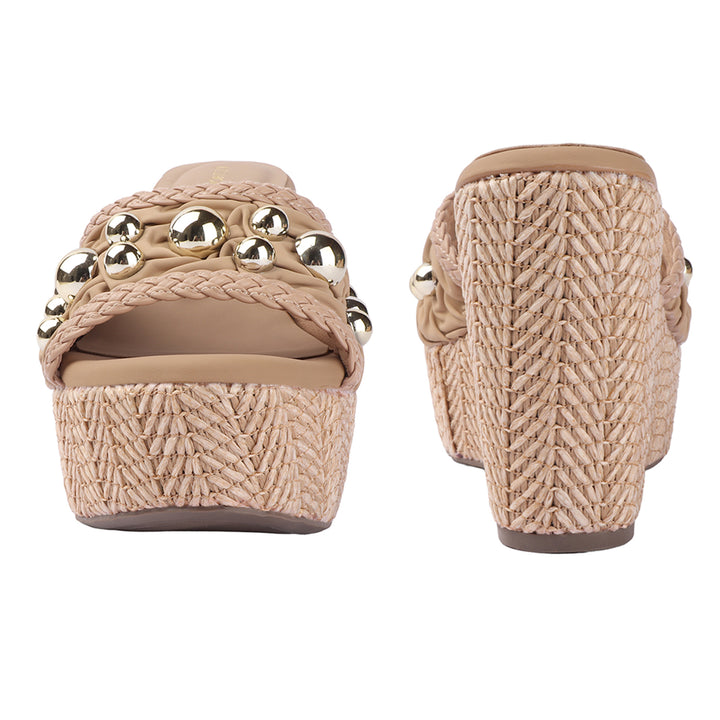 Studded Woven Wedge Mules