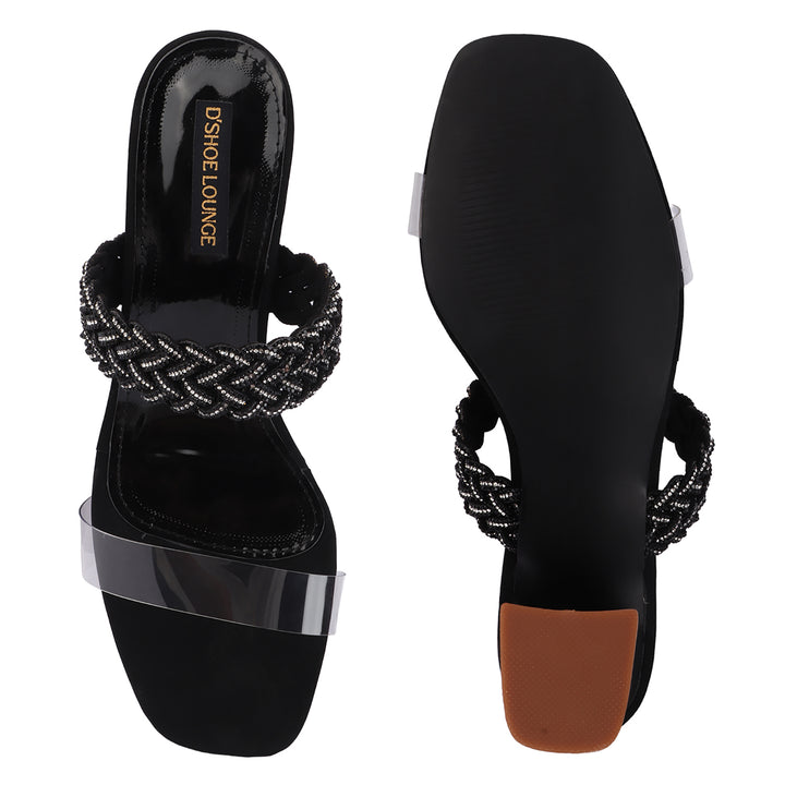 Rhinestone Detail Clear Strap Heels