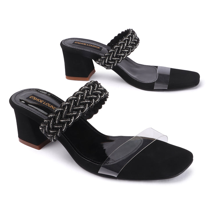Rhinestone Detail Clear Strap Heels