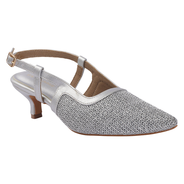 Women Glitter Mesh Slingback Pumps