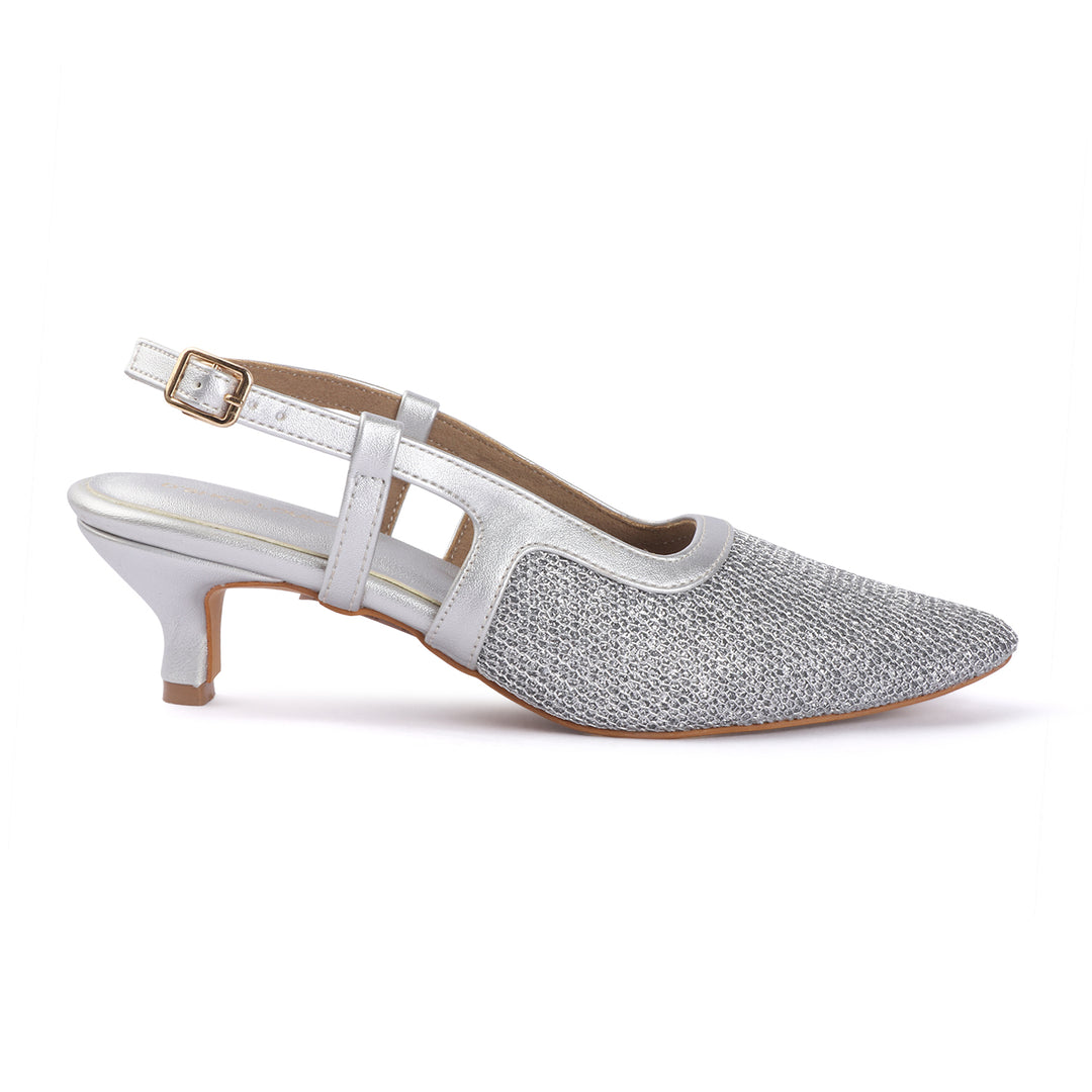 Women Glitter Mesh Slingback Pumps