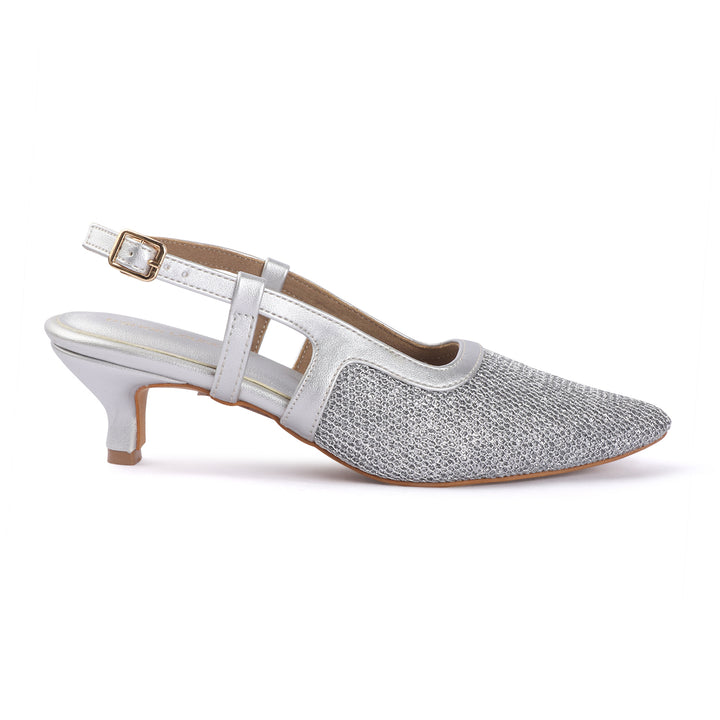 Women Glitter Mesh Slingback Pumps