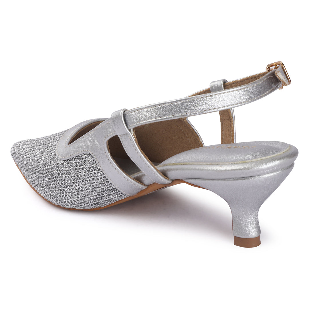 Women Glitter Mesh Slingback Pumps