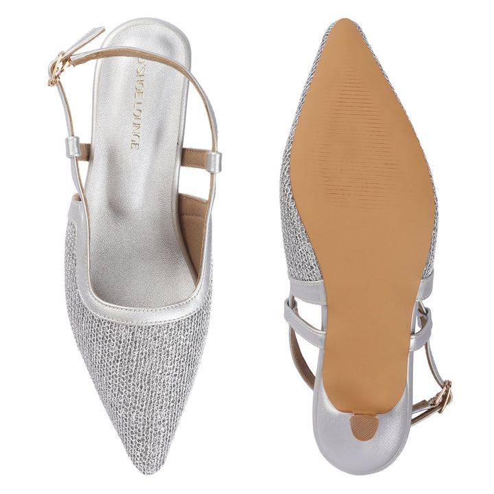 Women Glitter Mesh Slingback Pumps